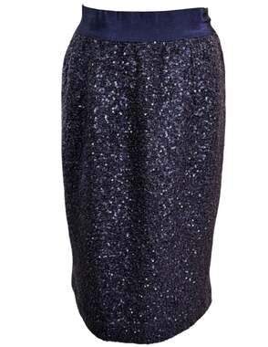 Lands' End Navy Blue Sequin Textured Knit Pencil Skirt Shimmer Holiday Size 6